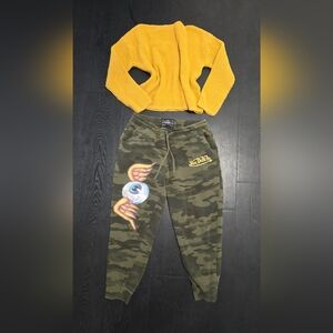 Von Dutch Camo Joggers with Eye and Wing Graphic - Green and Yellow